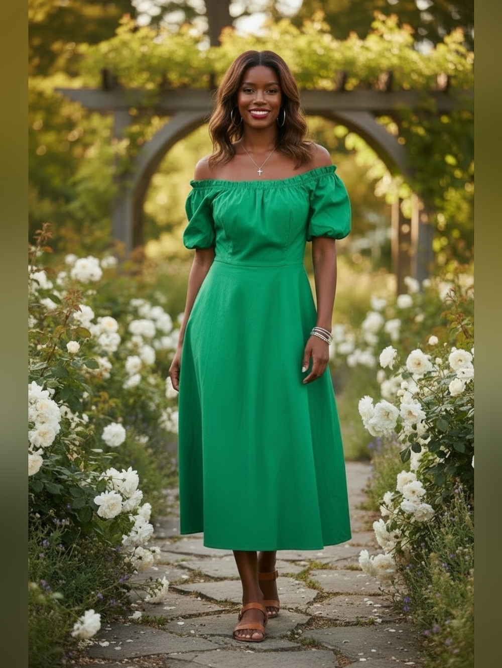 Belle Poque Elegant Green Midi Dress